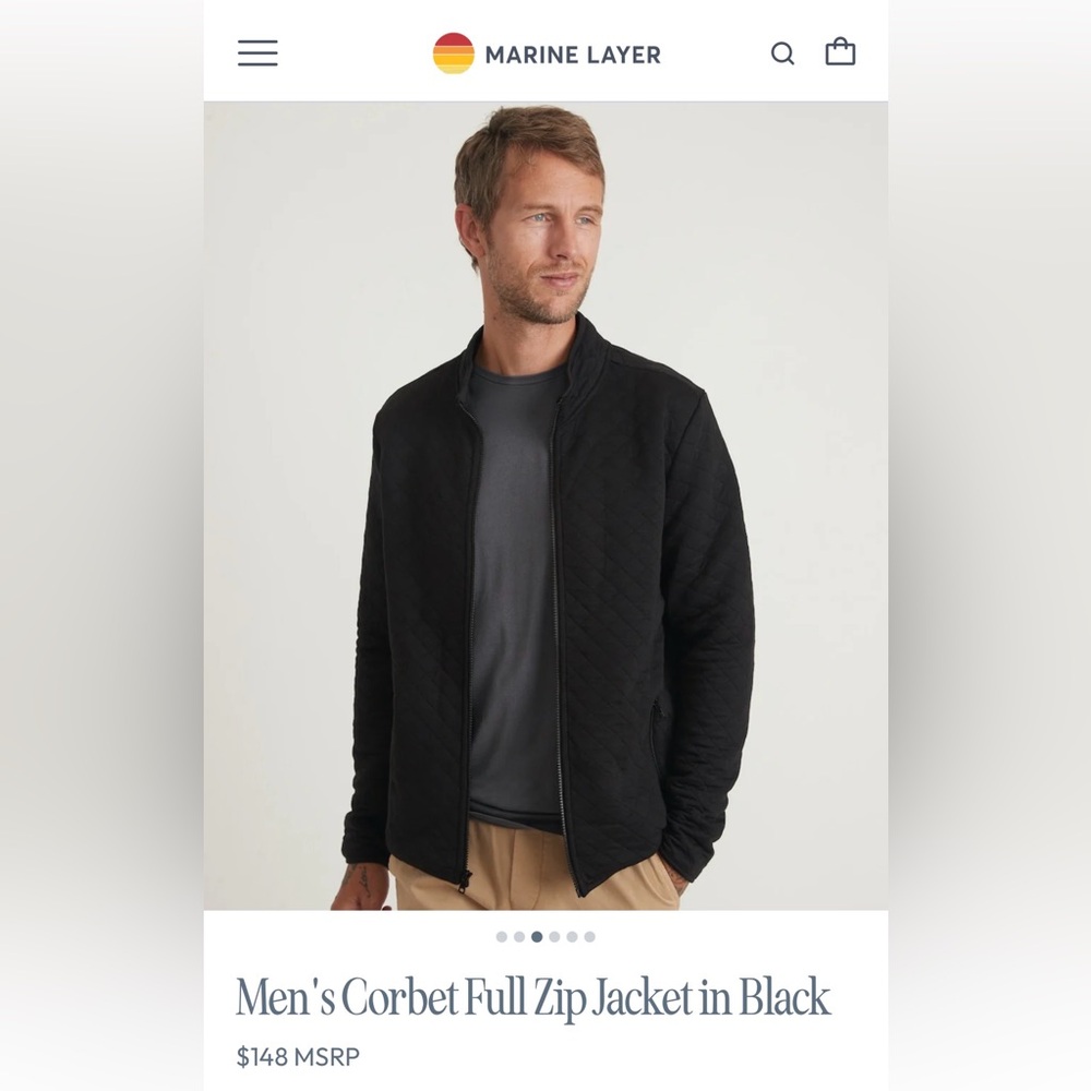 NWT MARINE LAYER XL Black Quilted Corbet Full Zip Jacket Orig $148